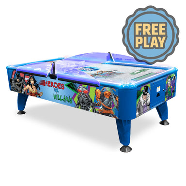 Bandai Namco DC Heroes vs Villains Air Hockey Table Free Play Badge Full View Image