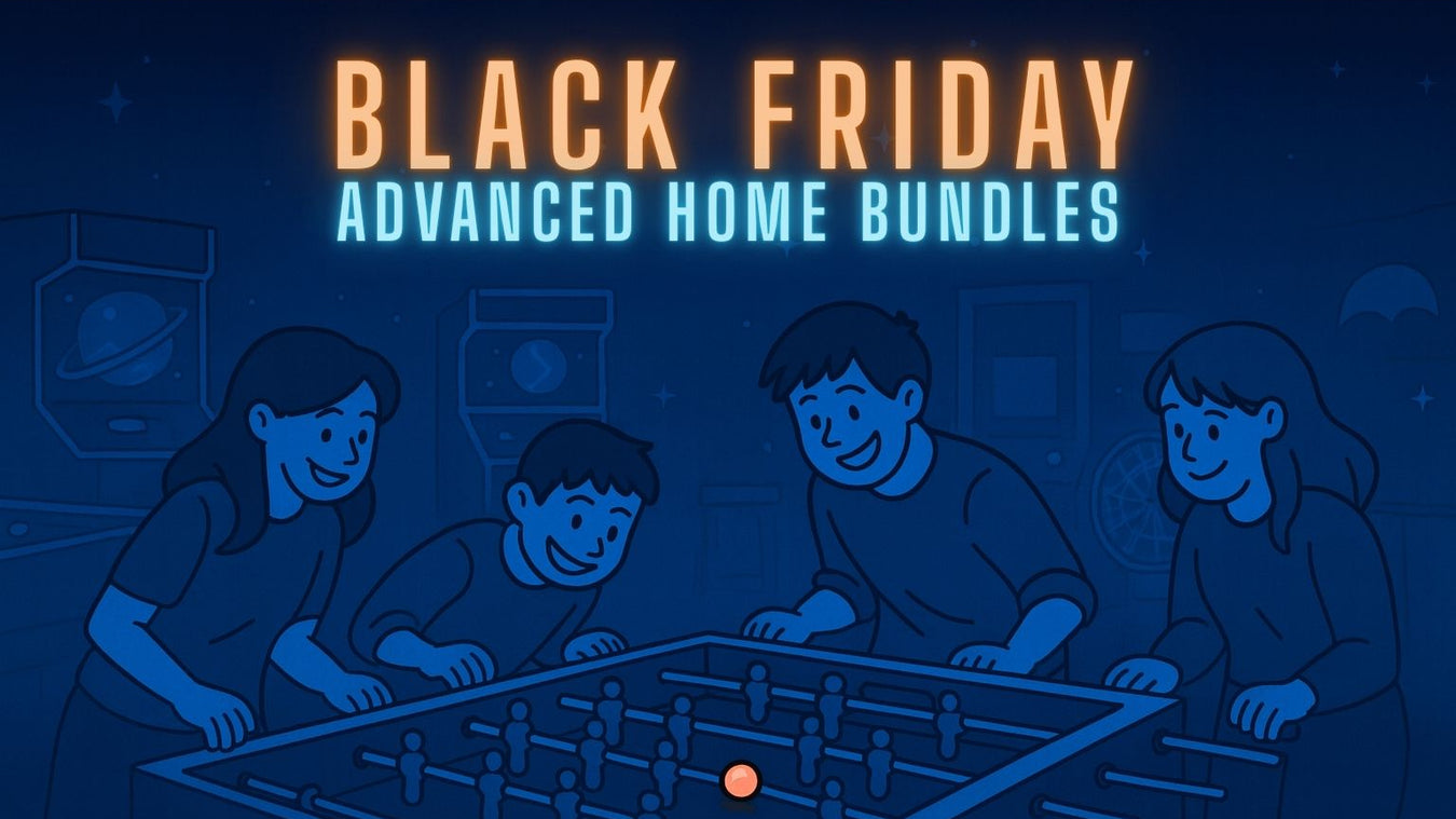 Advertisement for Black Friday advanced home bundles featuring a family playing foosball.
