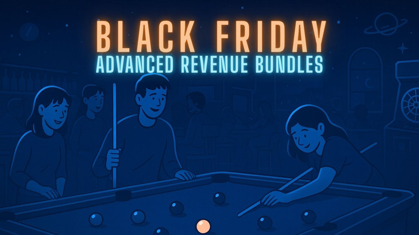 People playing pool with 'Black Friday Advanced Revenue Bundles' text overlay
