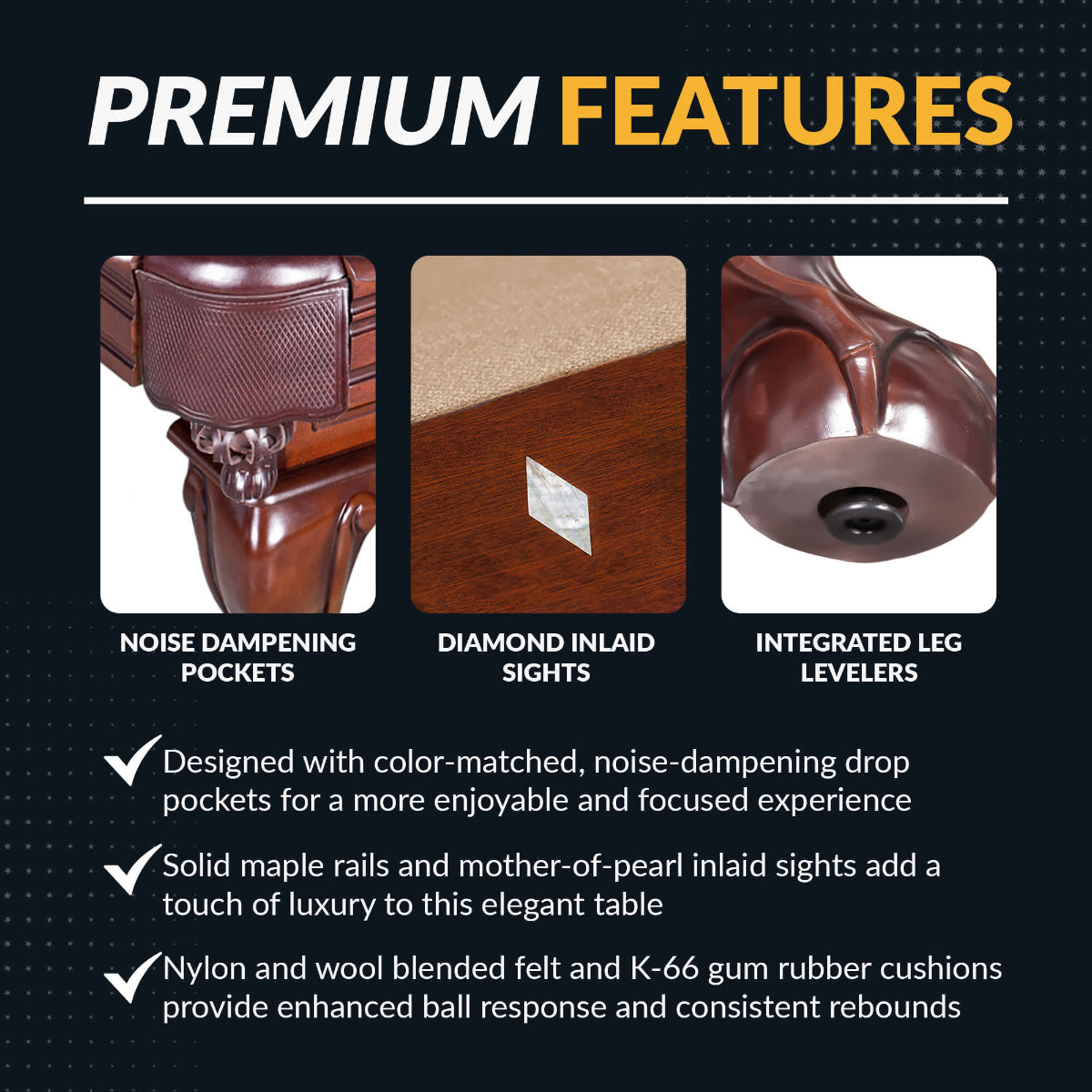 Hathaway Augusta 8-ft Pool Table Walnut with Camel Pelt Free Play Premium Features Poster