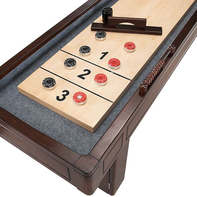 Hathaway Austin 9-ft Shuffleboard Table Mahogany Finish Free Play Close Up