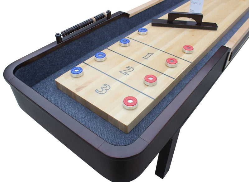 Hathaway Merlot 9-ft Shuffleboard Table Espresso Finish Free Play Close Up 9' 12'
