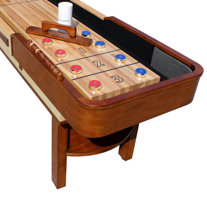 Hathaway Merlot 9-ft Shuffleboard Table Walnut Finish Free Play Close Up 9' 12'