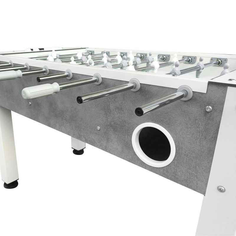 Roberto Sport Ermes Gray Foosball table with metal rods and a concrete-like surface on a white background gray
