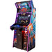 Atari Asteroids Recharged Pro+ arcade cabinet by Alan-1, commercial upright, front three quarter view with RGB LED T-molding, 32 inch monitor, two player control panel and illuminated marquee.
