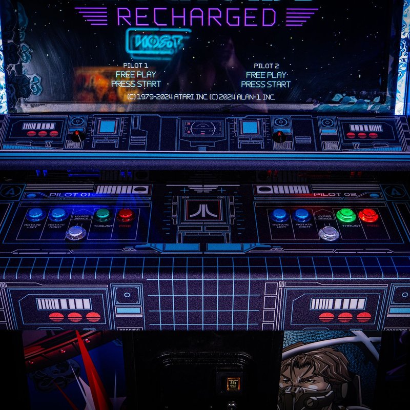 Atari Asteroids Recharged Pro 2 player arcade cabinet by Alan-1 commercial coin-operated arcade machine front three-quarter view