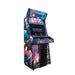 Atari Asteroids Recharged Pro 2 player arcade cabinet by Alan-1, commercial coin-operated upright shown from the front left three quarter angle, with the illuminated marquee, 32 inch monitor, two player control panel and left side cabinet artwork.