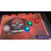 Alan-1 Avian Knights arcade cabinet control panel, player two station, showing the ball top joystick and the three LED buttons labelled BIRD ATTACK in blue, FLAP in green and LAY EGG THROW in red, with the Ashcakes knight character art and red castle border.
