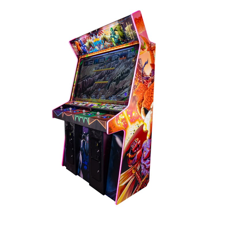 Alan-1 Avian Knights Deluxe 4-player arcade cabinet commercial coin-operated upright front view with illuminated marquee and control panel