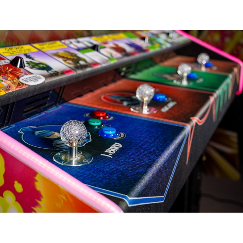 Avian Knights Deluxe 4-Player Arcade Cabinet four illuminated control stations with joysticks and buttons, commercial coin-operated arcade game