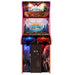 Alan-1 Avian Knights Pro+ 2 player arcade cabinet, straight on front view with the RGB LED T-molding outlining the cabinet, the illuminated Avian Knights marquee, the 32 inch monitor, the blue player one and red player two control stations and the central coin door.