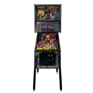 Stern Black Knight Sword of Rage Pro Pinball Machine, full front view of the cabinet, backbox and playfield on a white background.
