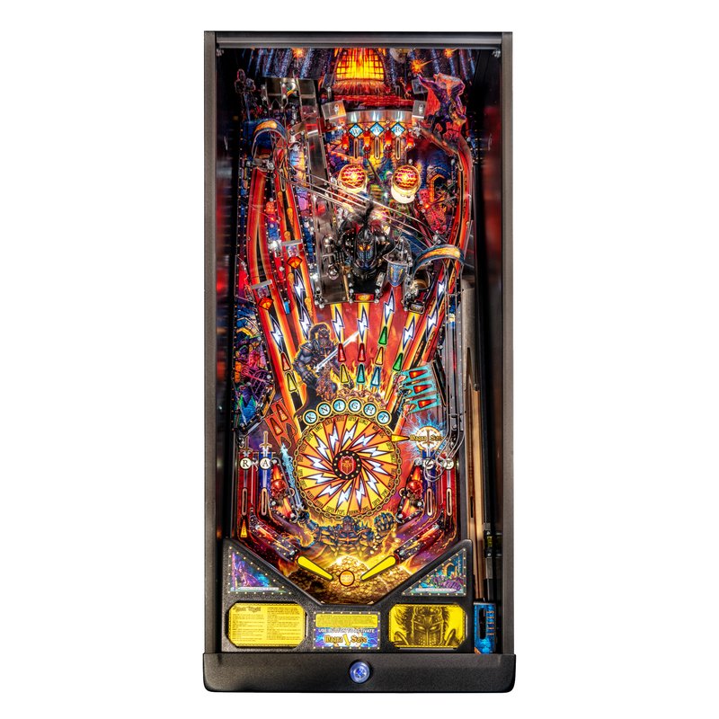 Stern Black Knight Sword of Rage Pro Pinball Machine, playfield with Black Knight toy, drop targets, pop bumpers, flippers.