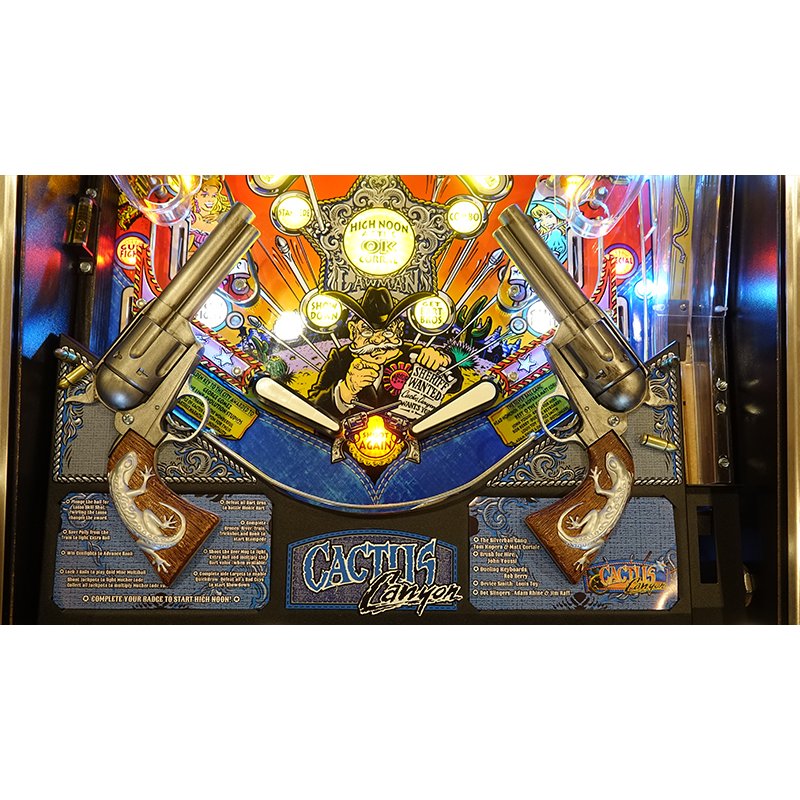 Chicago Gaming Cactus Canyon Remake Special Edition pinball machine playfield overview showing guns, targets, and ramps on commercial coin-operated machine image