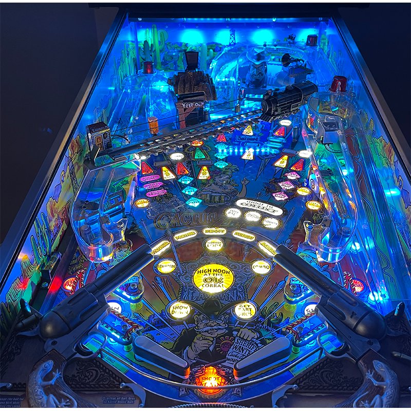 Chicago Gaming Cactus Canyon Remake Special Edition pinball machine, commercial coin-operated model, full playfield overview from player perspective showing illuminated ramps and bumpers image