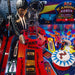 Chicago Gaming Pulp Fiction pinball machine commercial coin-operated game featuring feature matrix playfield with two armed figures in red image