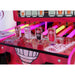 Alan-1 Dr Pepper Soda Slam arcade redemption game showing four colour-coded tap handle joysticks with Dr Pepper can images integrated into them, above the RGB LED fill up tubes.