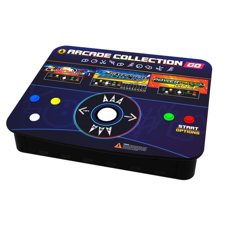 Incredible Technologies Arcade Collection GO portable arcade cabinet, home version, showing front control panel with joystick, buttons, and game selection display.