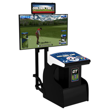 Incredible Technologies Golden Tee PGA TOUR Showpiece PRO arcade golf cabinet home edition front view with display monitor and control panel