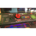 Illuminated red Atari Fuji fire button on the Missile Command Recharged Pro control panel, beside the DEFCON scale and Major League eSports badge.