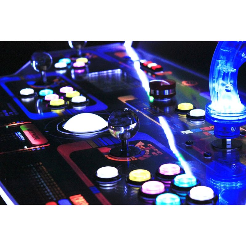 paradox arcades falcon v2.0 xl 4 player arcade cabinet close-up of control panel
