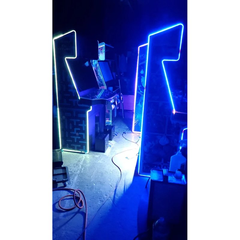 paradox arcades falcon v2.0 xl 4 player arcade cabinet in dark fully led light multiple falcons