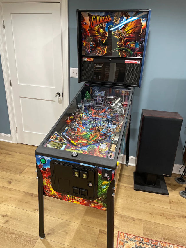Godzilla Premium pinball machine in the customer's room