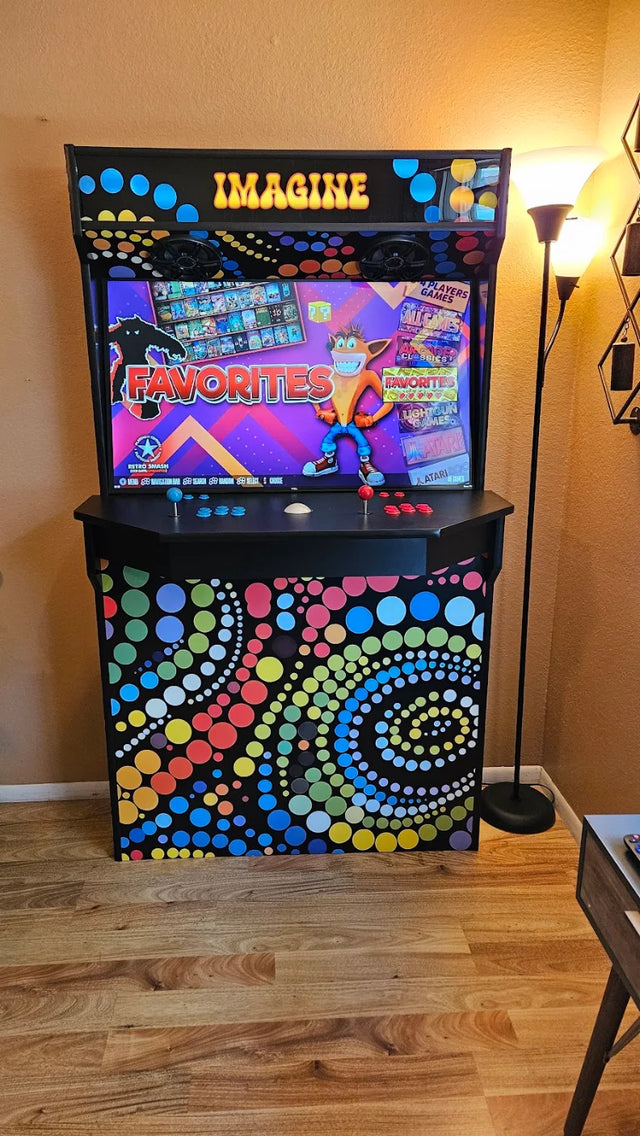 Colorful Favorites arcade cabinet in Shelley Silverman's home