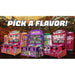Alan-1 Soda Slam arcade redemption game flavour lineup promotional image, showing the Soda Slam, Liquid Death and Dr Pepper cabinets side by side under the heading Pick A Flavor.