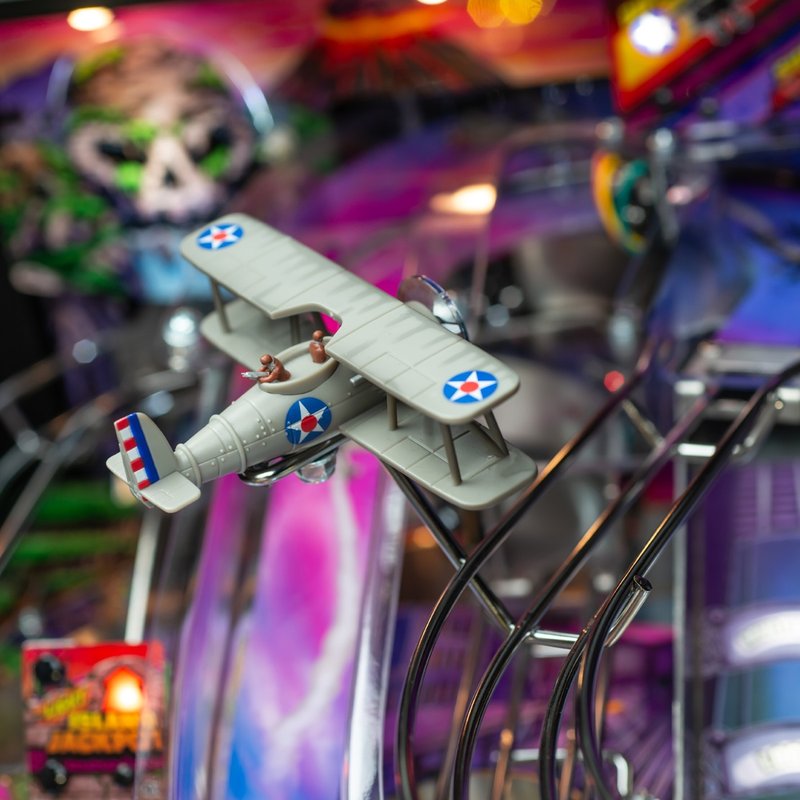 Stern King Kong Myth of Terror Island pinball machine, custom sculpted Biplane toy detail with helix ramp, commercial coin-operated game