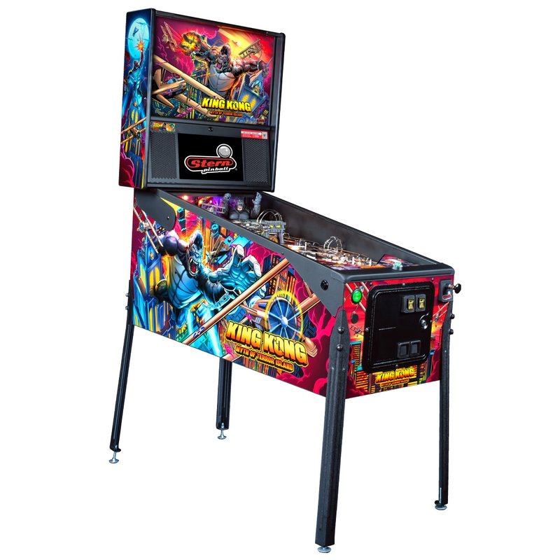 Stern King Kong Myth of Terror Island Premium Pinball Machine commercial coin-operated game full view showing playfield and backbox display