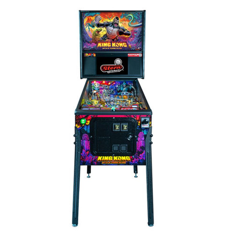 Stern Pinball King Kong Myth of Terror Island Pro pinball machine, commercial coin-operated model shown in full front view with playfield and backbox display visible.