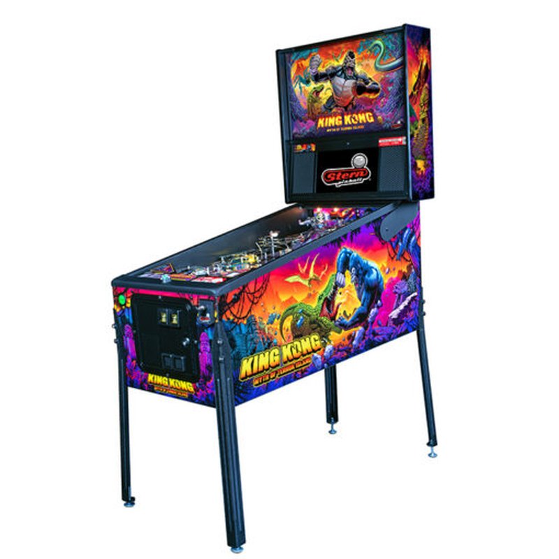 Stern King Kong Myth of Terror Island Pro Pinball Machine, commercial coin-operated game, full front three-quarter view showing playfield and backbox display