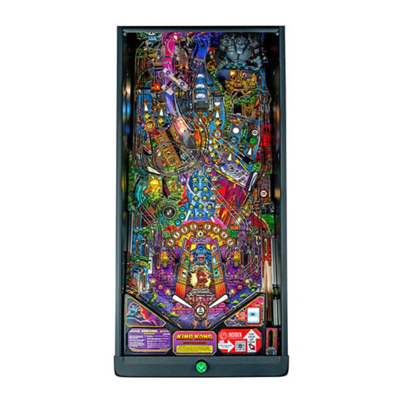 Stern King Kong Myth of Terror Island Pro Pinball Machine commercial coin-operated playfield with multicolored ramps, targets, and custom sculpted features including Kong figure and spider.