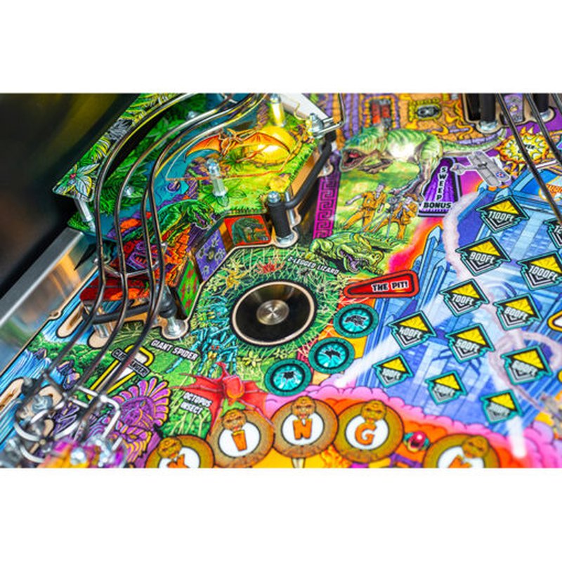 Stern King Kong Myth of Terror Island Pro Pinball Machine playfield overview showing ramps, targets, and sculpted features from above angle