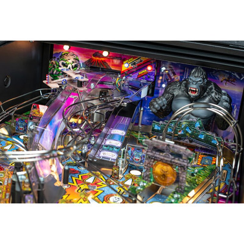 Stern King Kong Myth of Terror Island Pro pinball machine playfield overview showing ramps, targets, and custom sculpted features.