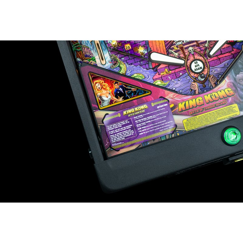 Stern King Kong Myth of Terror Island Premium pinball machine apron with instruction cards, start button and powder-coated steel bottom arch