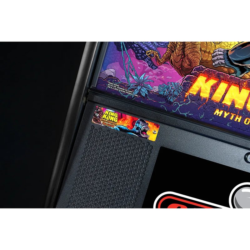 Stern King Kong Myth of Terror Island Pro pinball machine speaker panel with the Pro Edition badge and backbox translite artwork detail