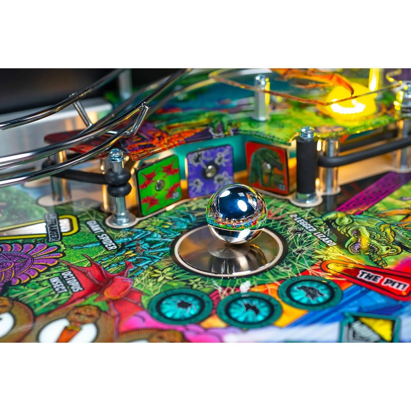 Stern King Kong Myth of Terror Island Pro pinball machine The Pit magnet holding a pinball beside the Giant Spider area of the playfield