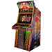 Yars Recharged MirrorFX Arcade Cabinet, front three-quarter view showing marquee, display hood, dual joysticks, and side art.